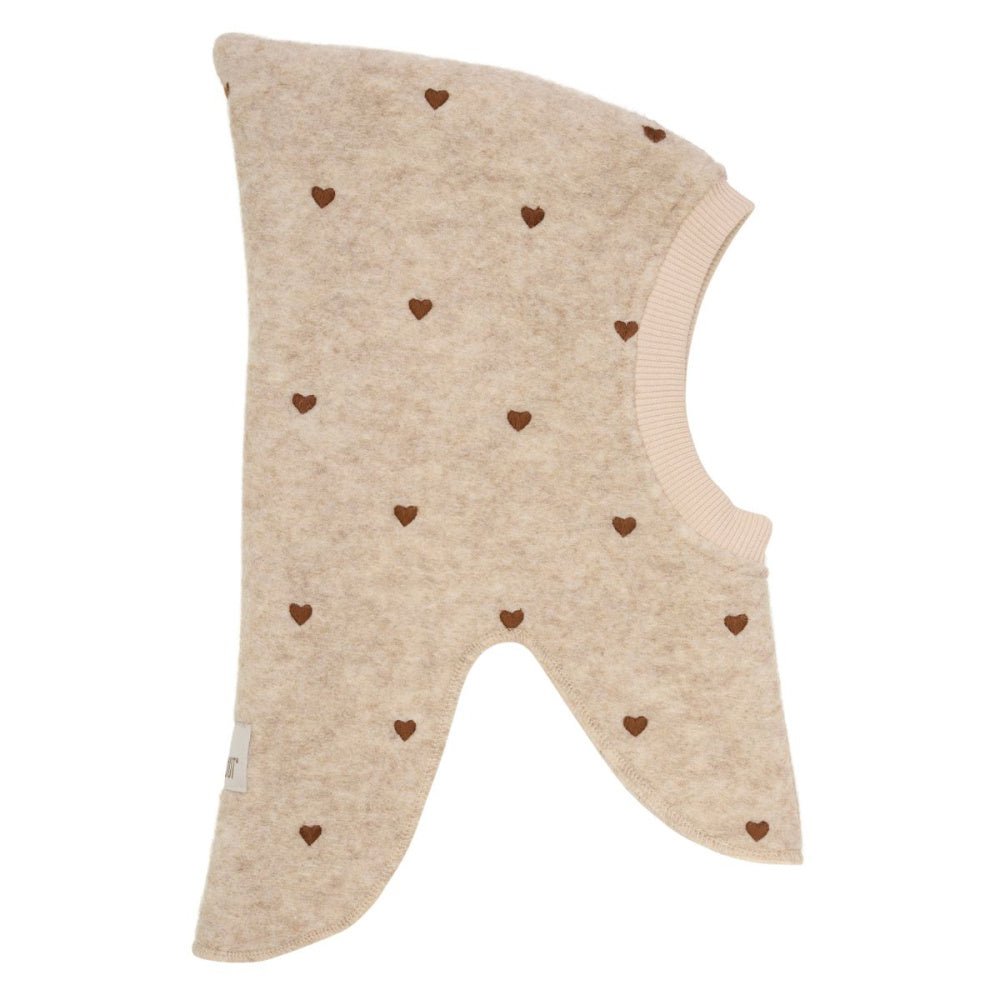 Huttelihut - Balaclava Ull Broderte Hjerter Sand Melange - Guttelus.no