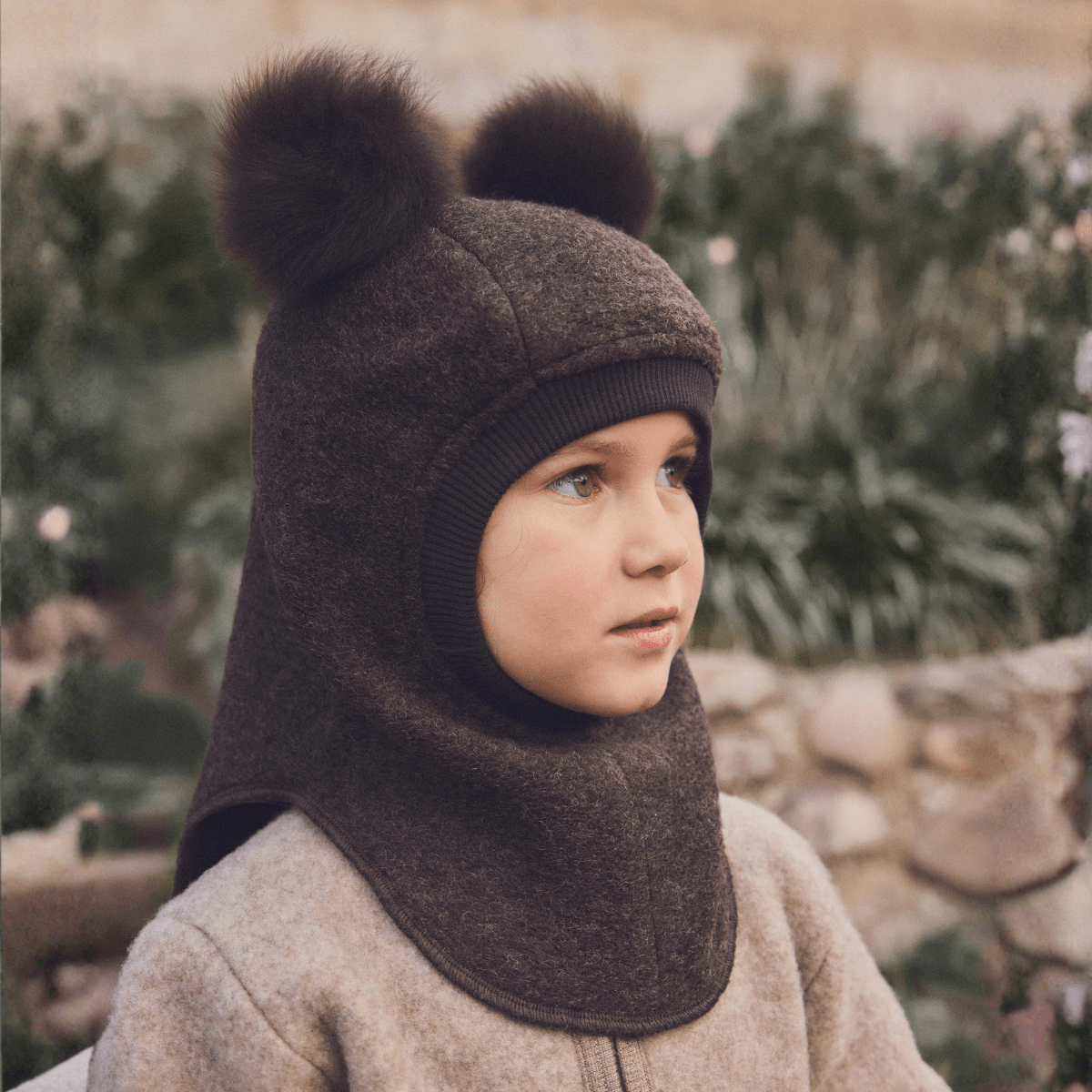 Huttelihut - Balaclava Ullfleece Alpakkadusk Dark Brown Melange - Guttelus