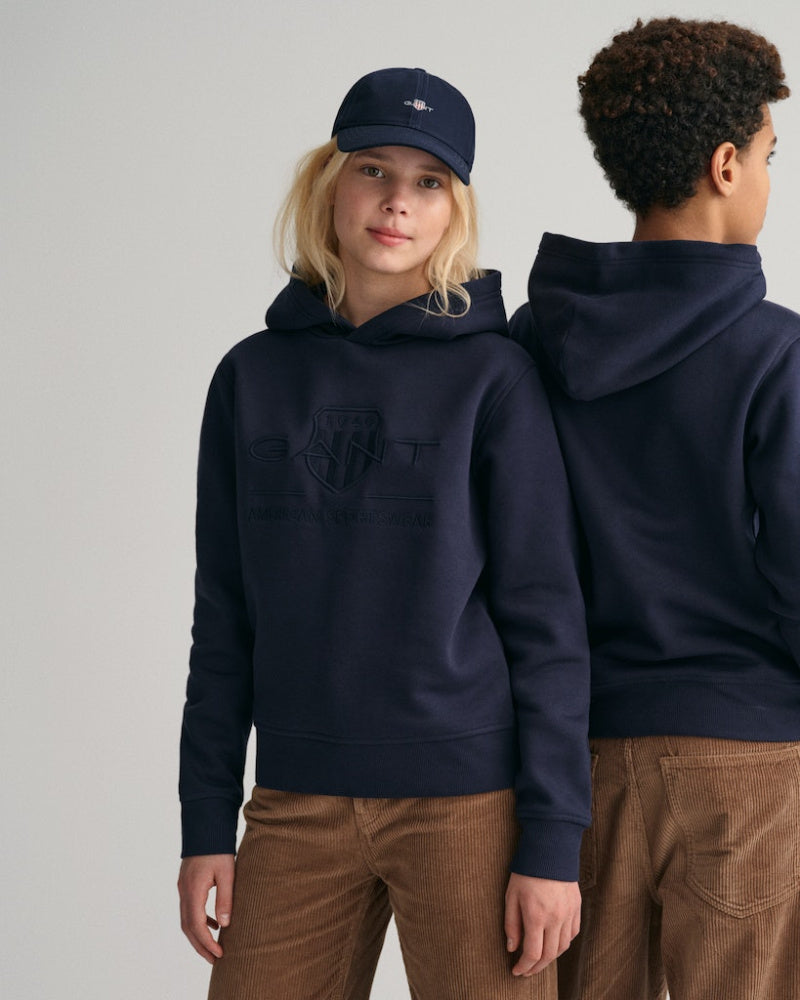 Gant - Hettegenser Tonal Shield Hoodie Evening Blue Jr