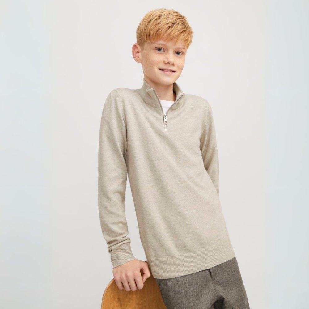 Jack & Jones - Genser Halfzip Knit Emil Oatmeal Melange - Guttelus