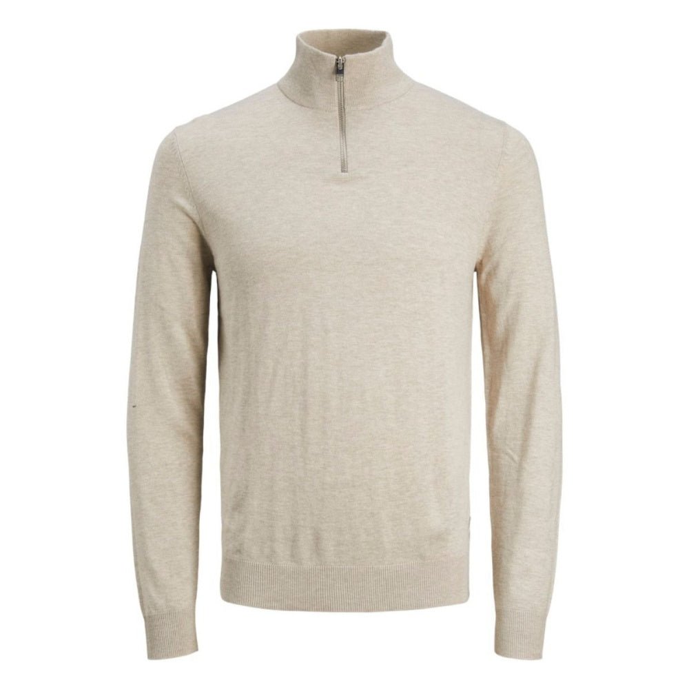 Jack & Jones - Genser Halfzip Knit Emil Oatmeal Melange - Guttelus