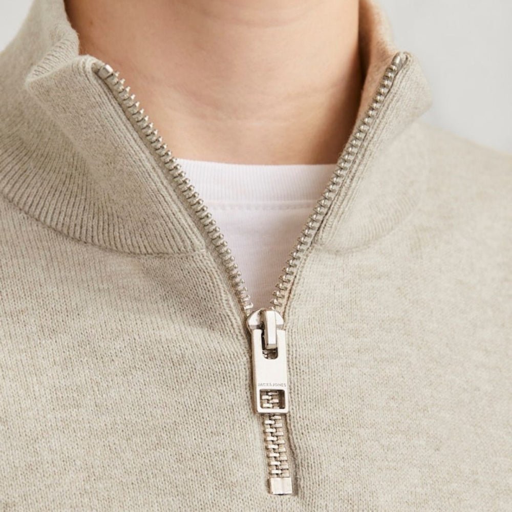 Jack & Jones - Genser Halfzip Knit Emil Oatmeal Melange - Guttelus