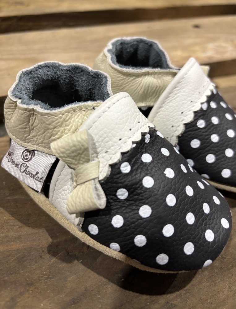 Rose et Chocolat - Tøfler i Skinn Polkadots Bow
