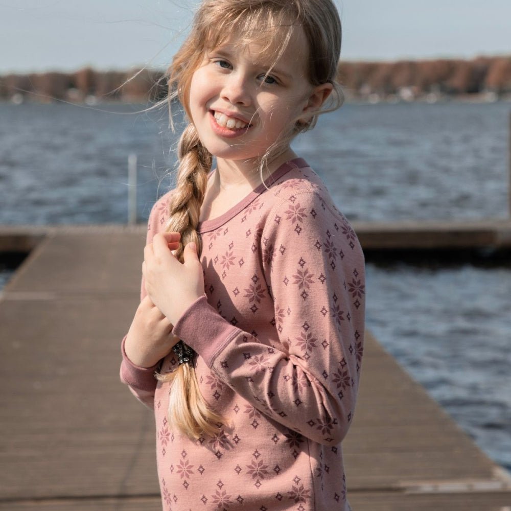 Joha - Trøye Ull og Bomull Jr Snowflake - Rose - Guttelus.no