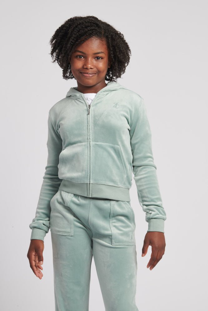 Juicy Couture - Velourjakke Tonal Zip Hoodie Chinois Green - Guttelus.no