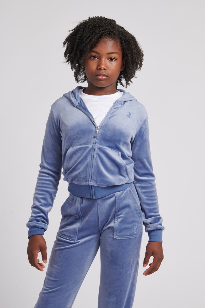 Juicy Couture - Velourjakke Tonal Zip Hoodie Grey Blue - Guttelus.no