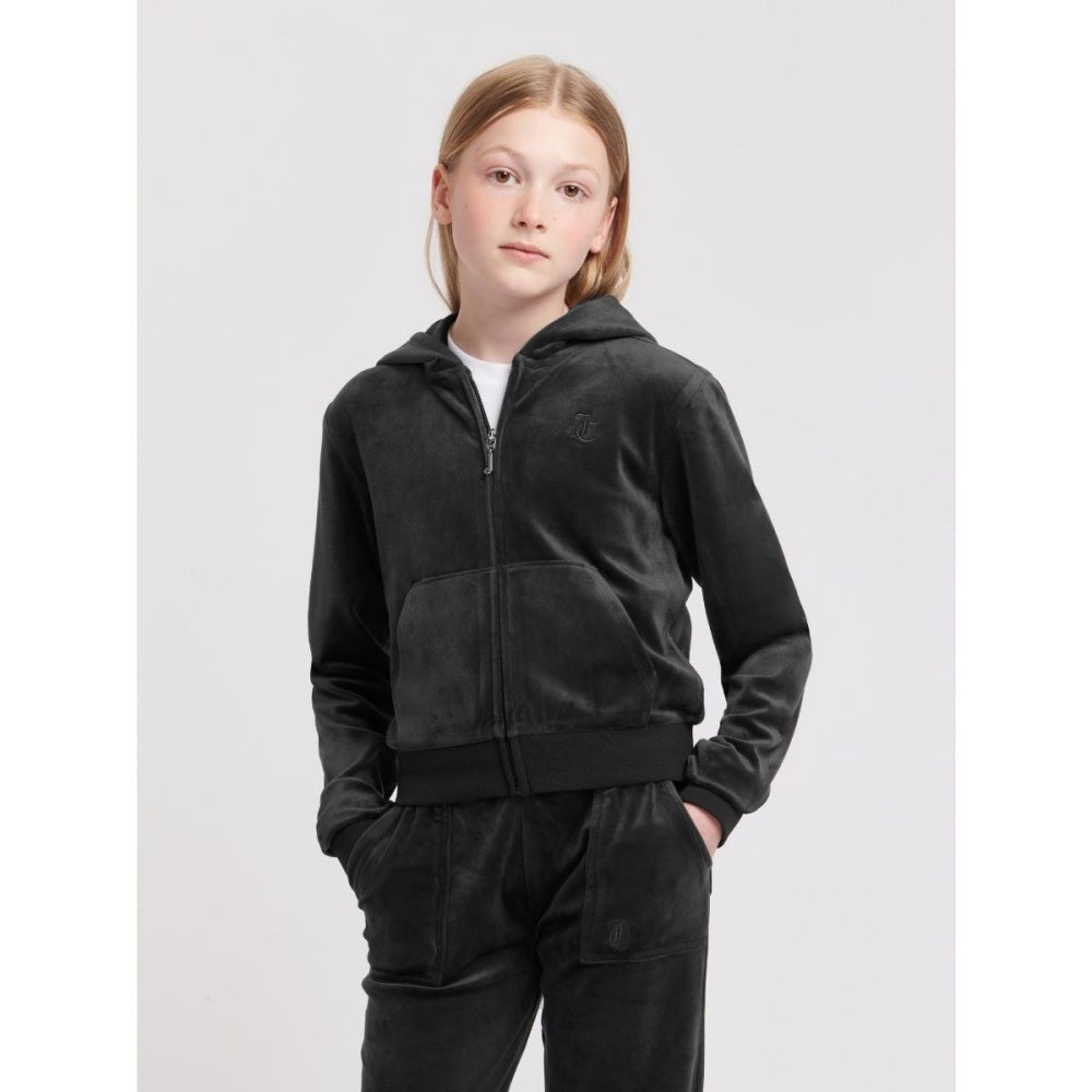 Juicy Couture - Velourjakke Tonal Zip Thru Hoodie Jet Black - Guttelus