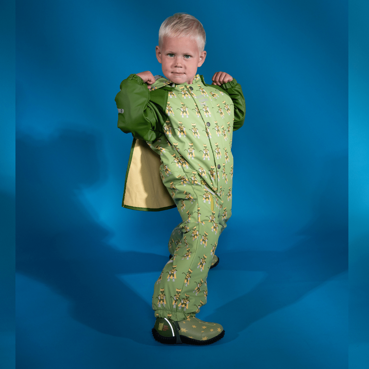 Kattnakken - Vinterregndress Slaps Superhelt Supergrønn - Guttelus