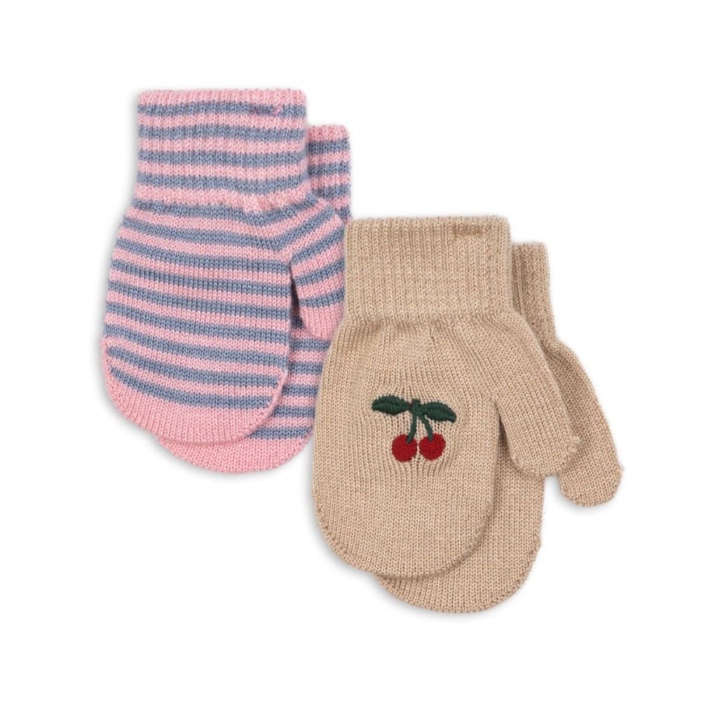 Konges Sløjd - 2 pk Votter Ull Cherry Stripe - Guttelus.no