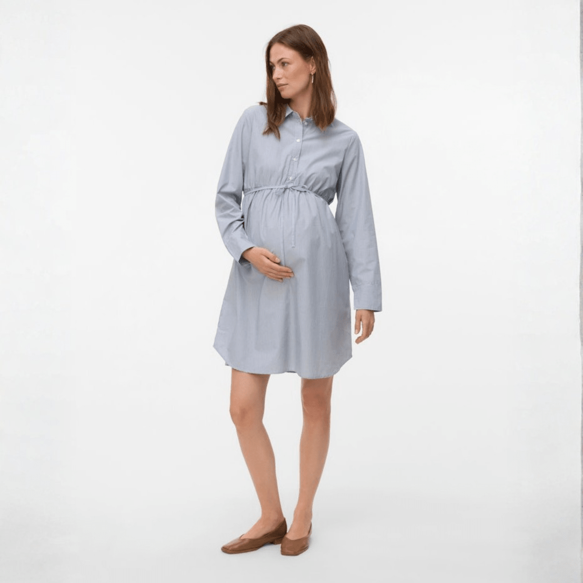 Mamalicious - Gravid- og ammekjole Salma Snow White/ Light Grey - Guttelus.no