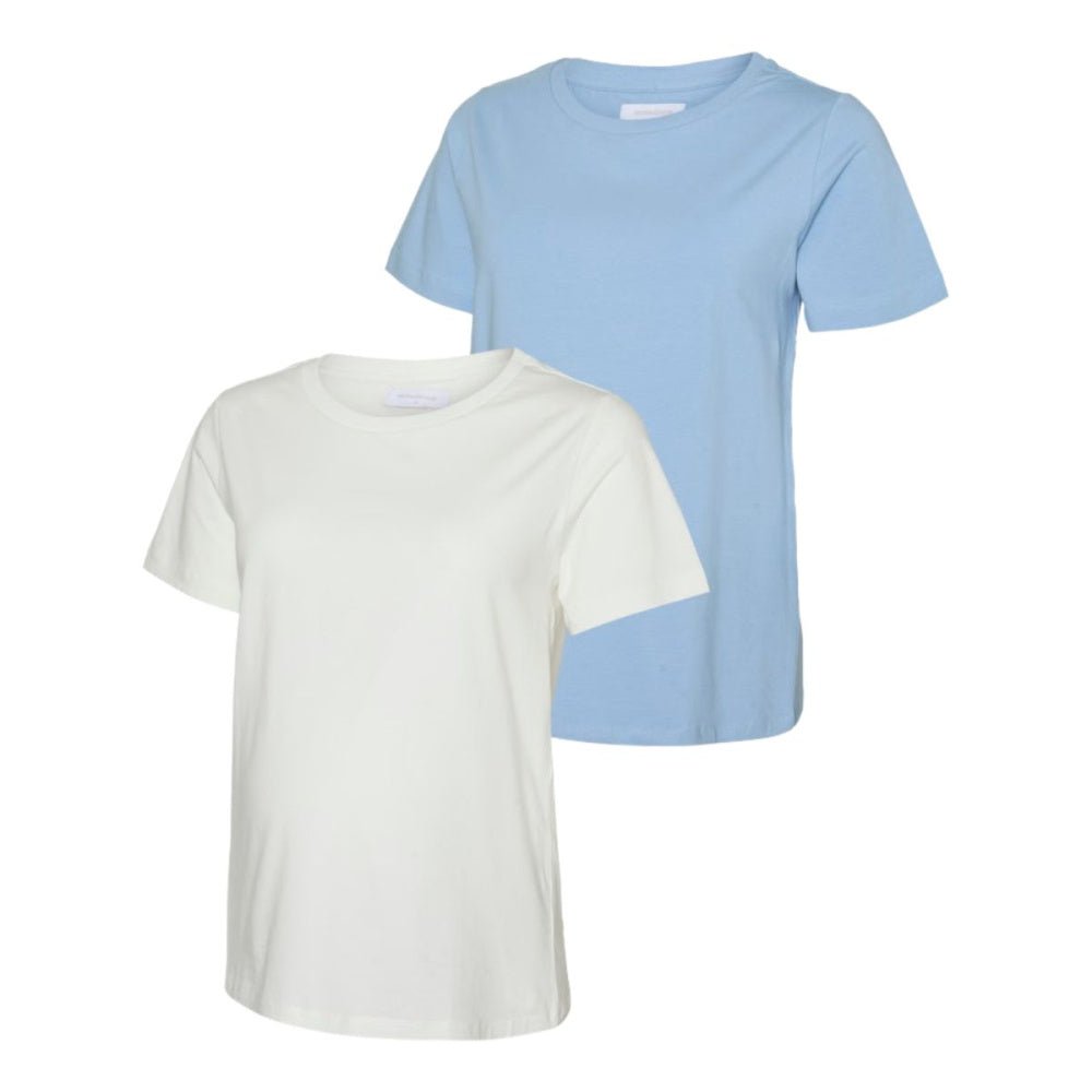 Mamalicious - Mamma-t-skjorte 2-pk Mia Jersey Hvit/ Lys Blå - Guttelus