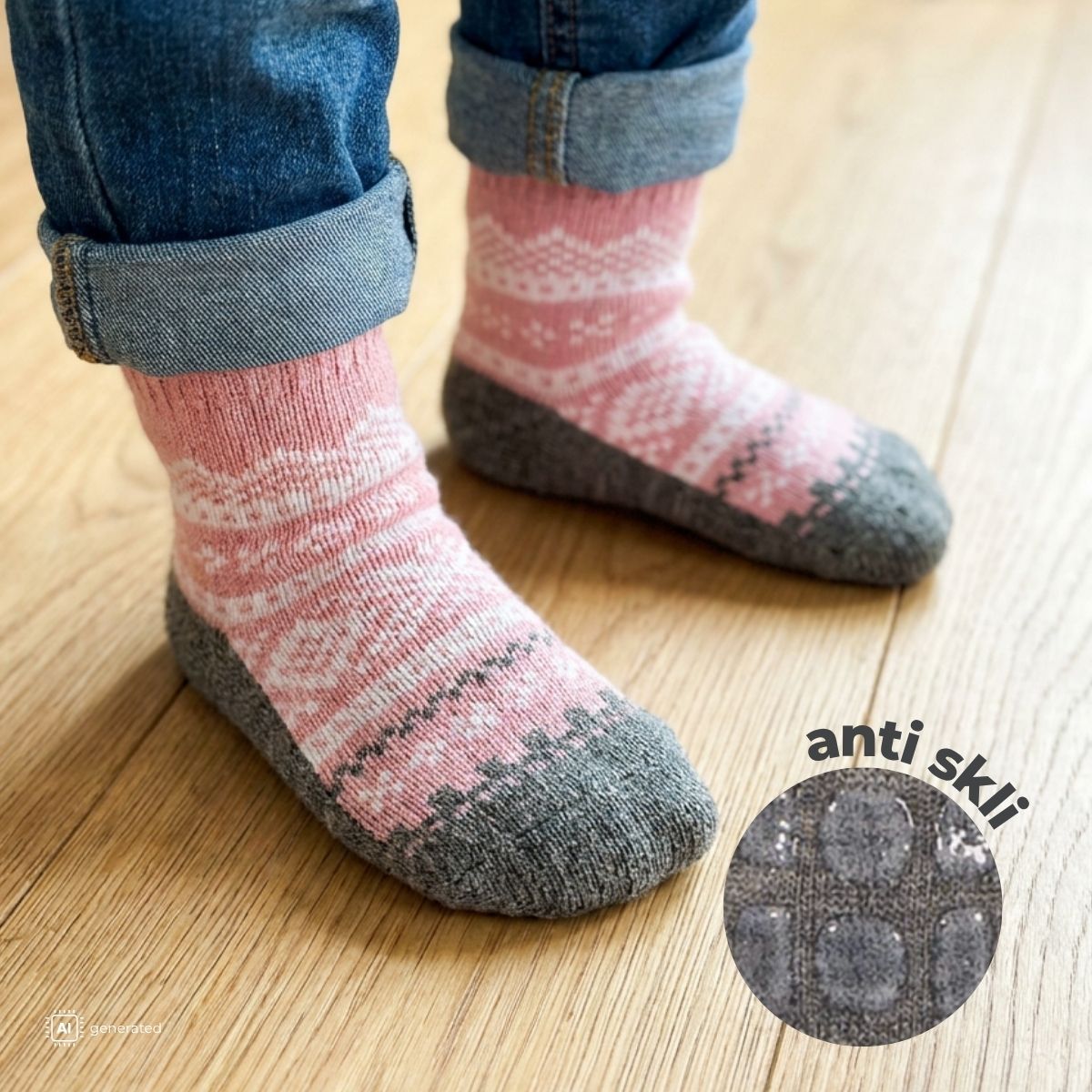Marius Kids - Ullsokker Med Anti-Skli Lys Rosa