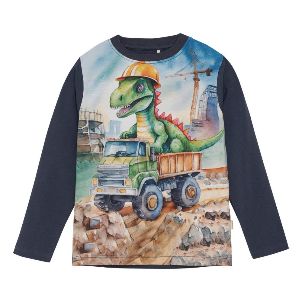 Minymo - Genser Lastebil med Dinosaur Blue Nights - Guttelus