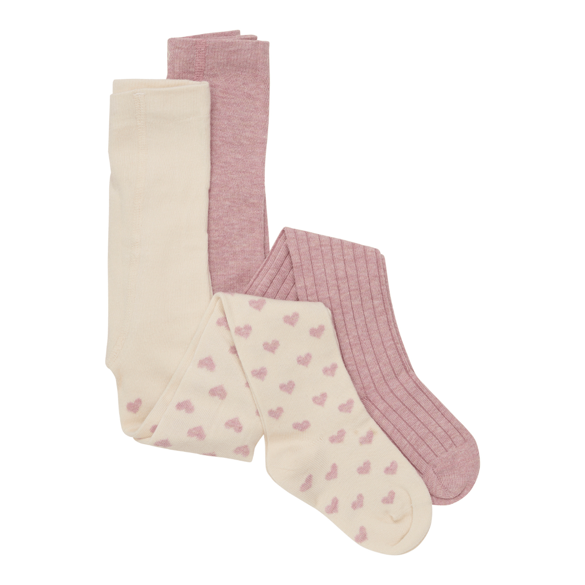 Minymo - Strømpebukser 2-pk Hearts Light Rose - Guttelus.no