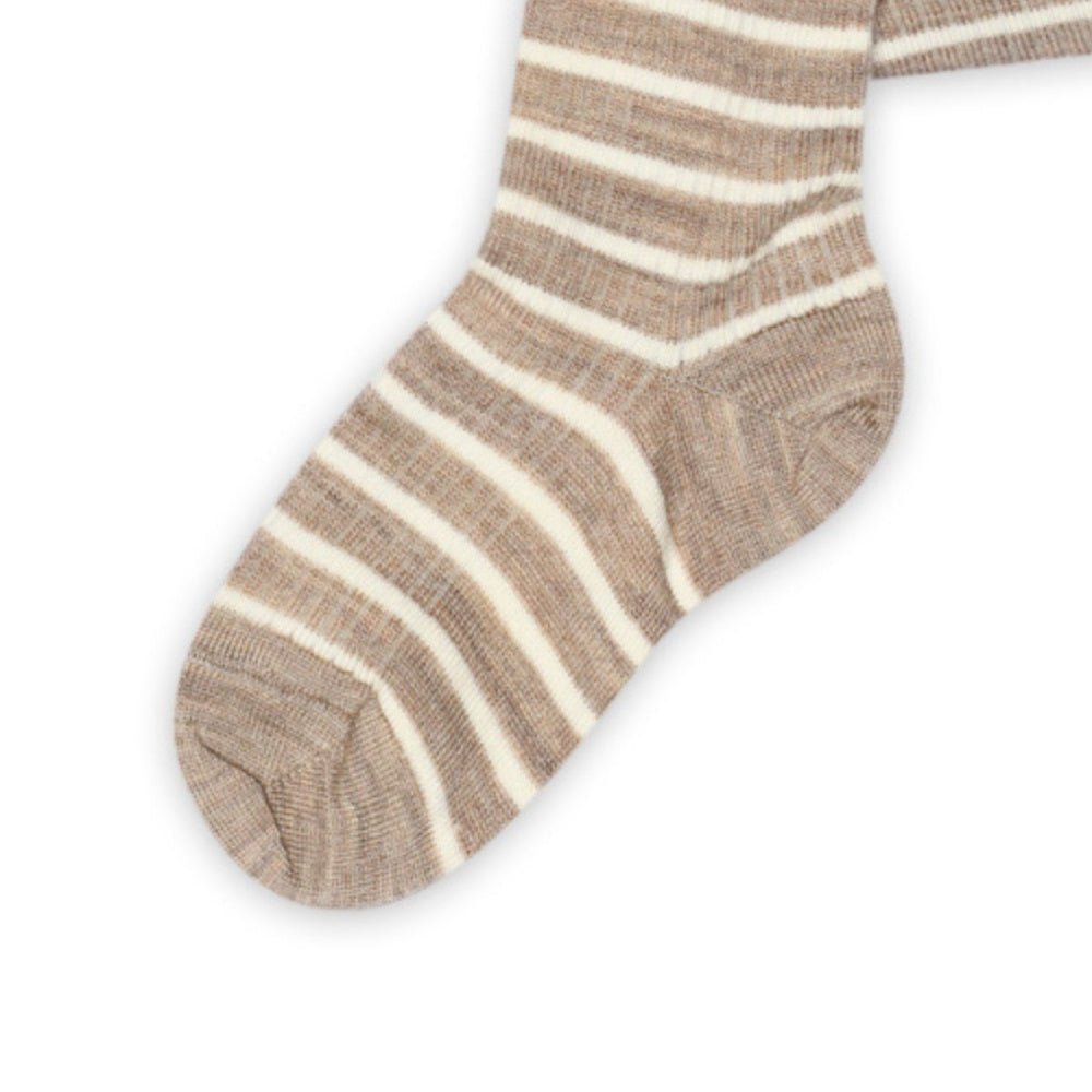 MP - Strømpebukse i Ull Viggy Stripe Light Brown Melange - Guttelus.no