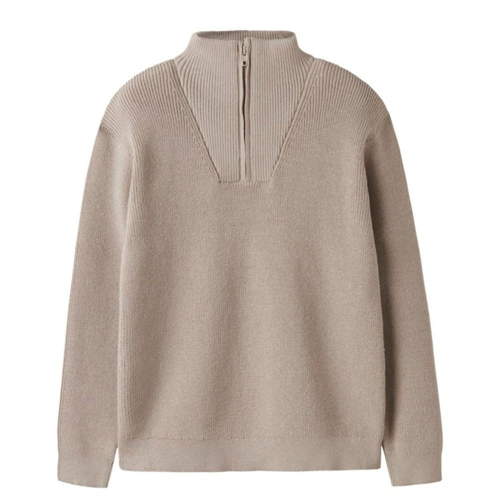 Name It - Genser Halfzip Nesolle Knit Island Fossil - Guttelus.no