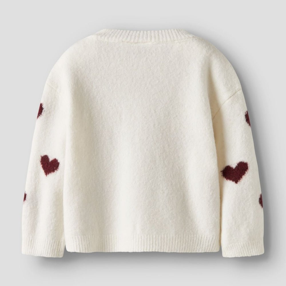 Name It - Genser Knit Ona Cloud Dancer Burgundy Hearts - Guttelus.no