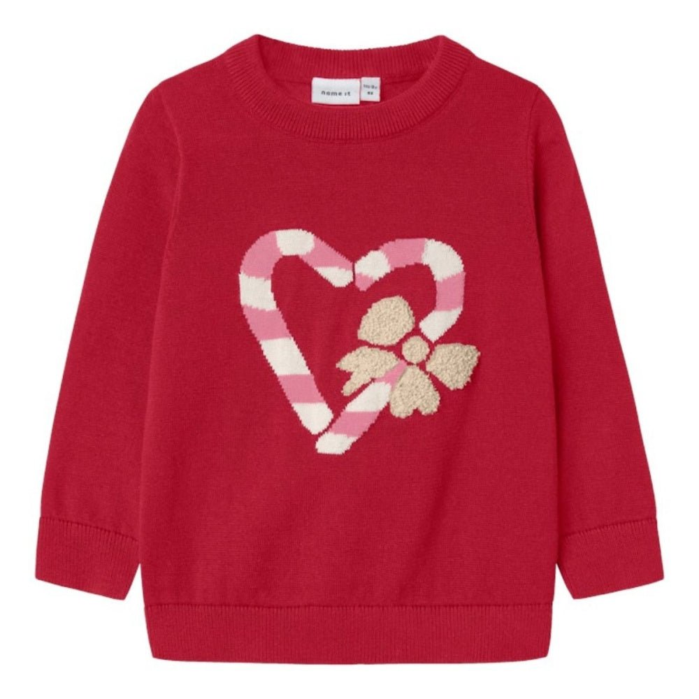 Name It - Julegenser Knit Candy Cane Heart Jester Red - Guttelus