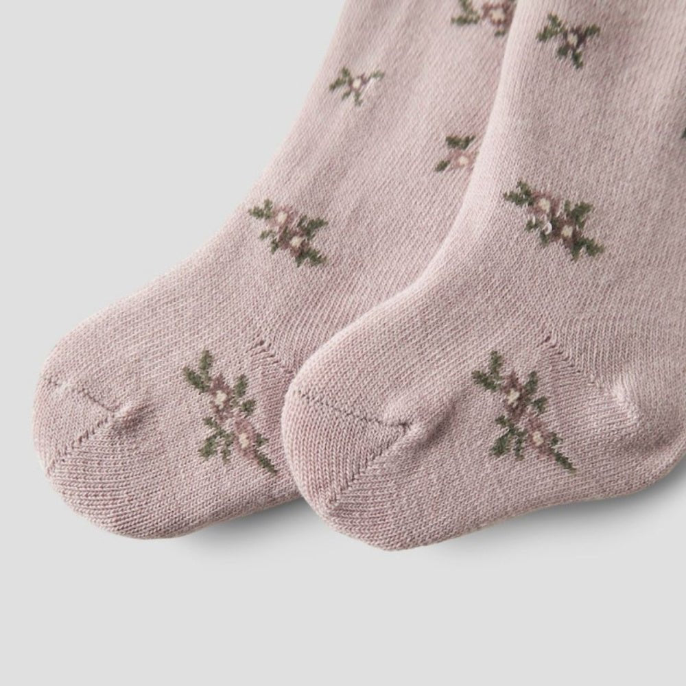 Name It - Strømpebukse Baby Ull/ Bomull Wak Shadow Gray Small Flowers - Guttelus.no