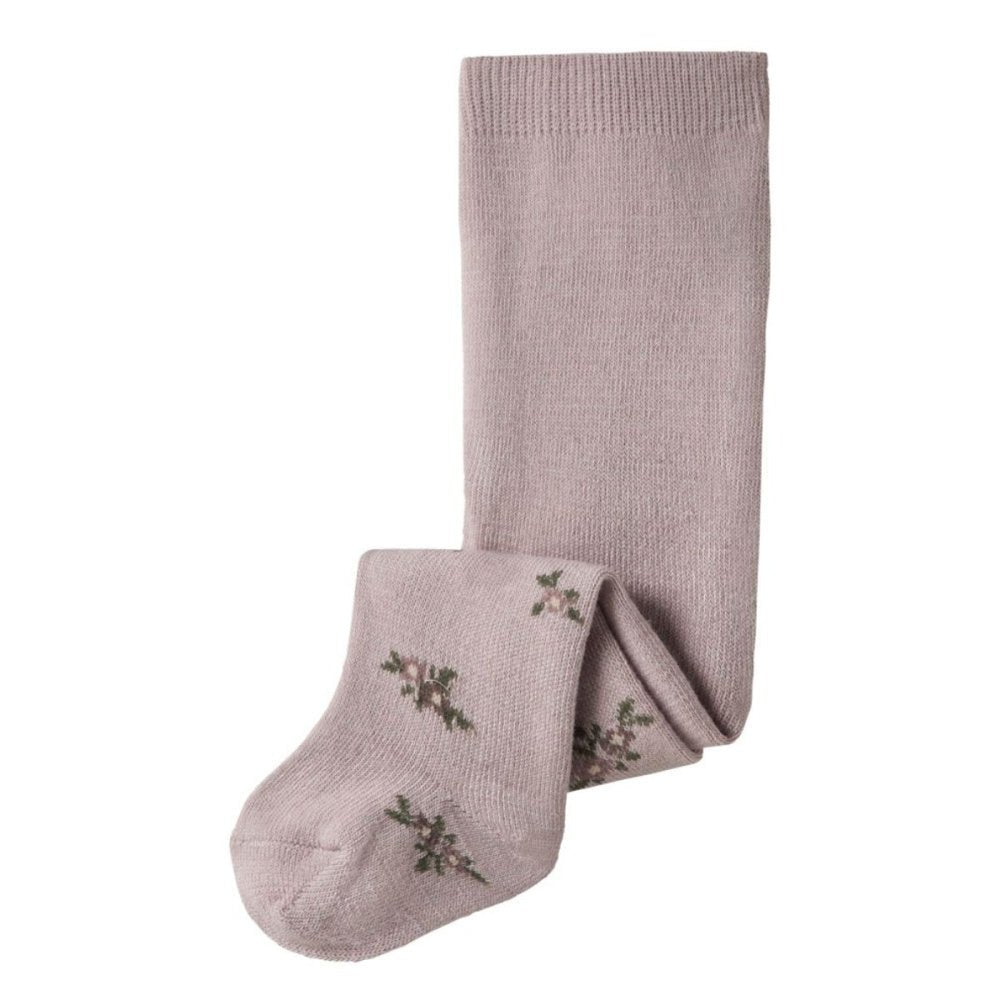 Name It - Strømpebukse Baby Ull/ Bomull Wak Shadow Gray Small Flowers - Guttelus.no