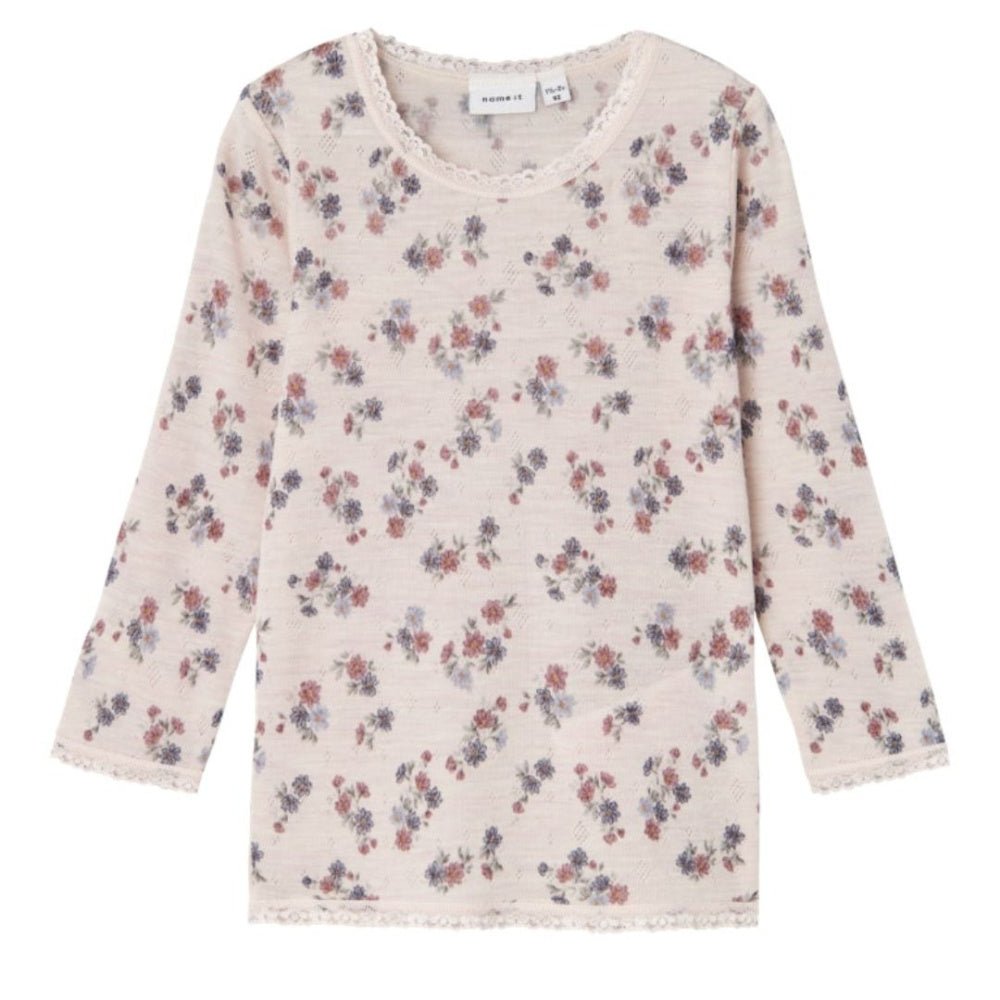 Name It - Trøye Ull Wang Blomster Lilac Ash  - Guttelus.no