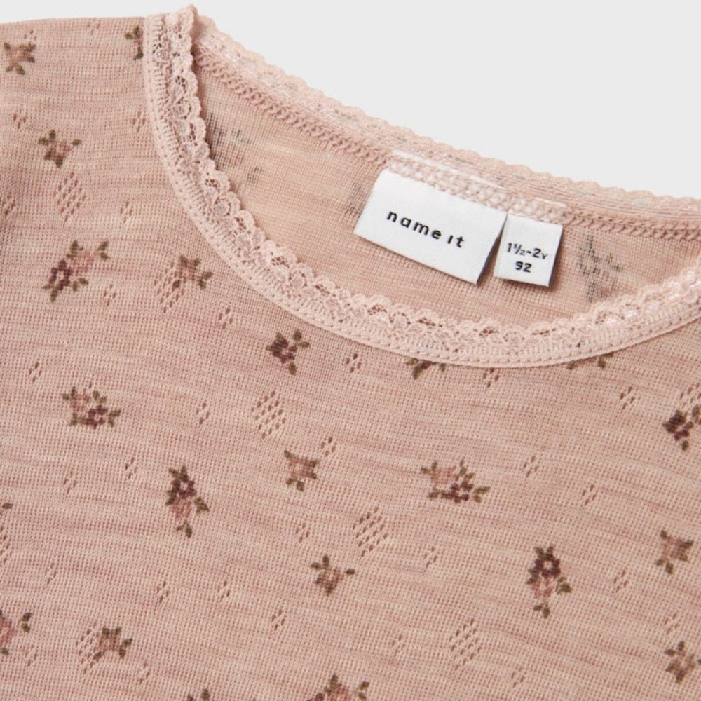 Name It - Trøye Ull Wang Small Flowers Shadow Gray - Guttelus