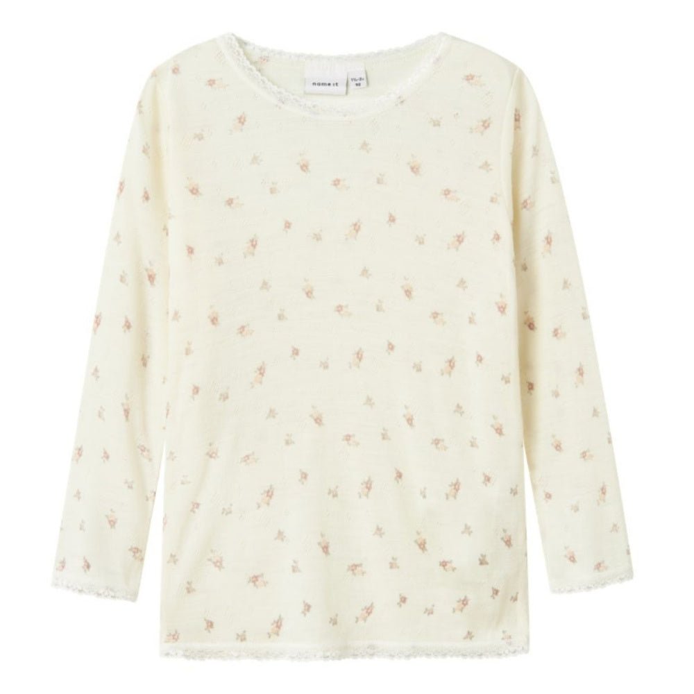 Name It - Trøye Ull Wang Small Flowers Snow White - Guttelus