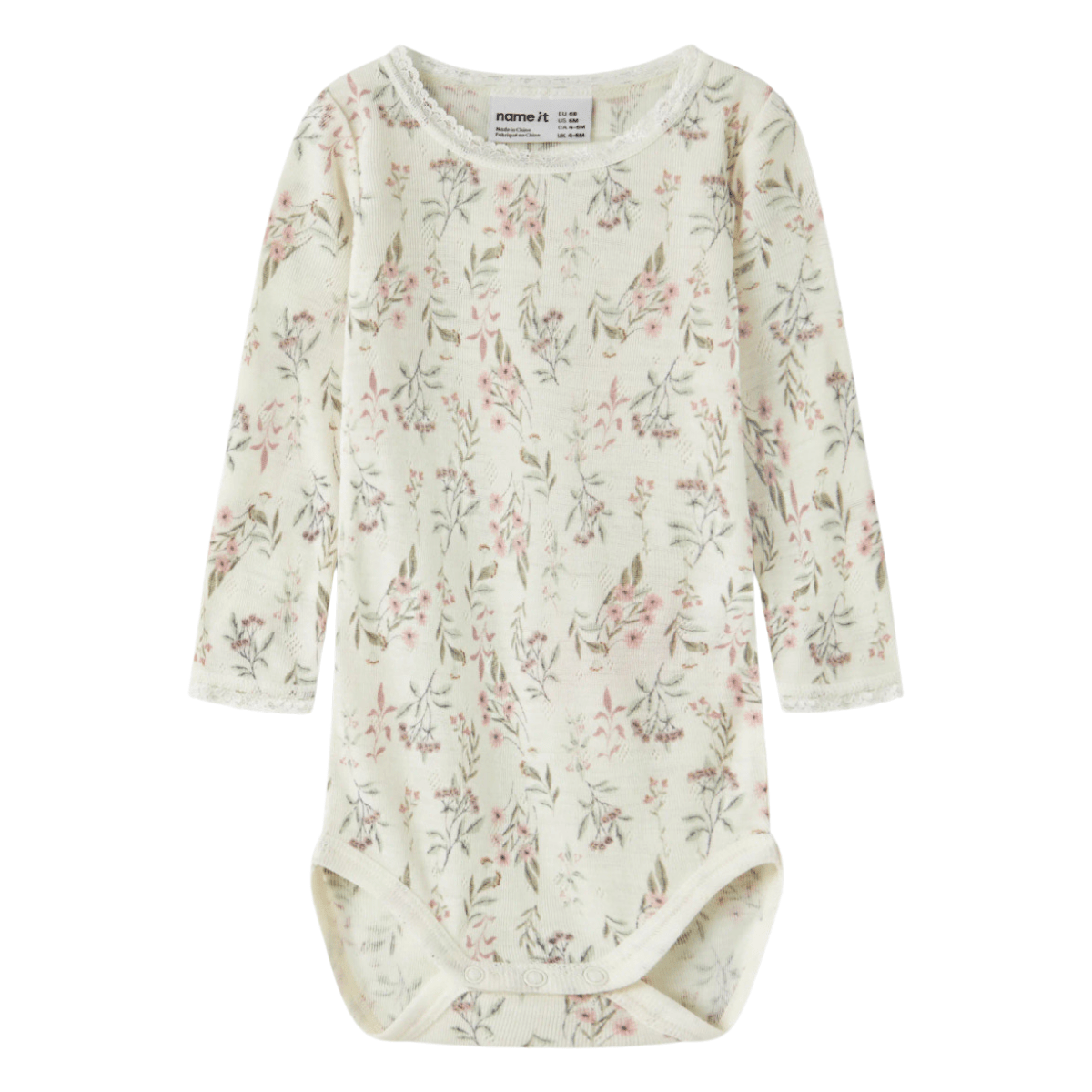 Name It - Ullbody Wang Snow White Flowers + Leafs - Guttelus.no