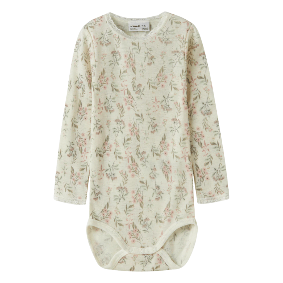 Name It - Ullbody Wang Snow White Flowers + Leafs - Guttelus.no