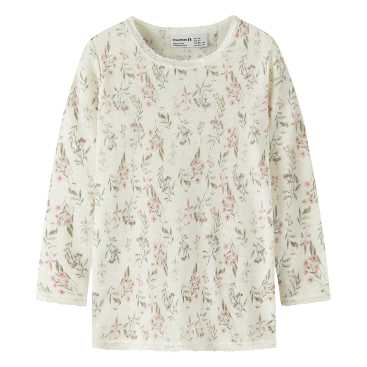 Name It - Ulltrøye Wang Snow White Flowers + Leafs - Guttelus.no