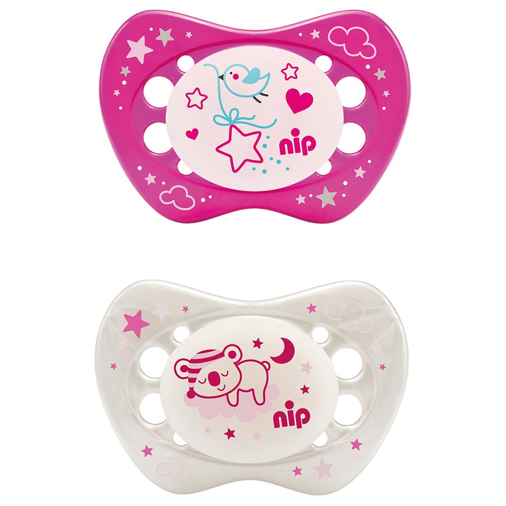 Nip- Smokker Selvlysende Night 2pk 5-18 mnd Rosa - Guttelus.no