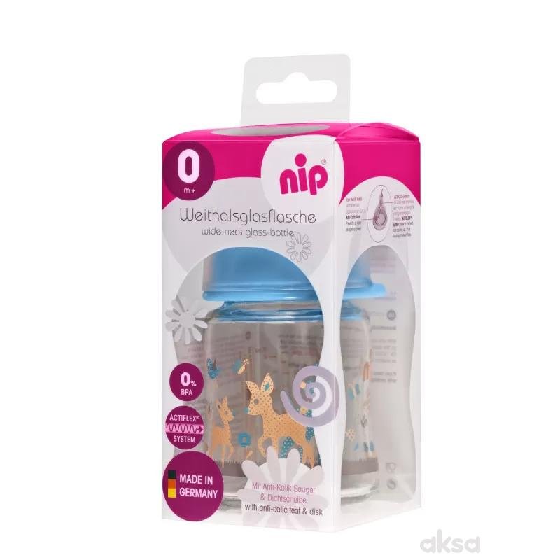 Nip- Tåteflaske Glass Bambi Blå 120ml - Guttelus.no