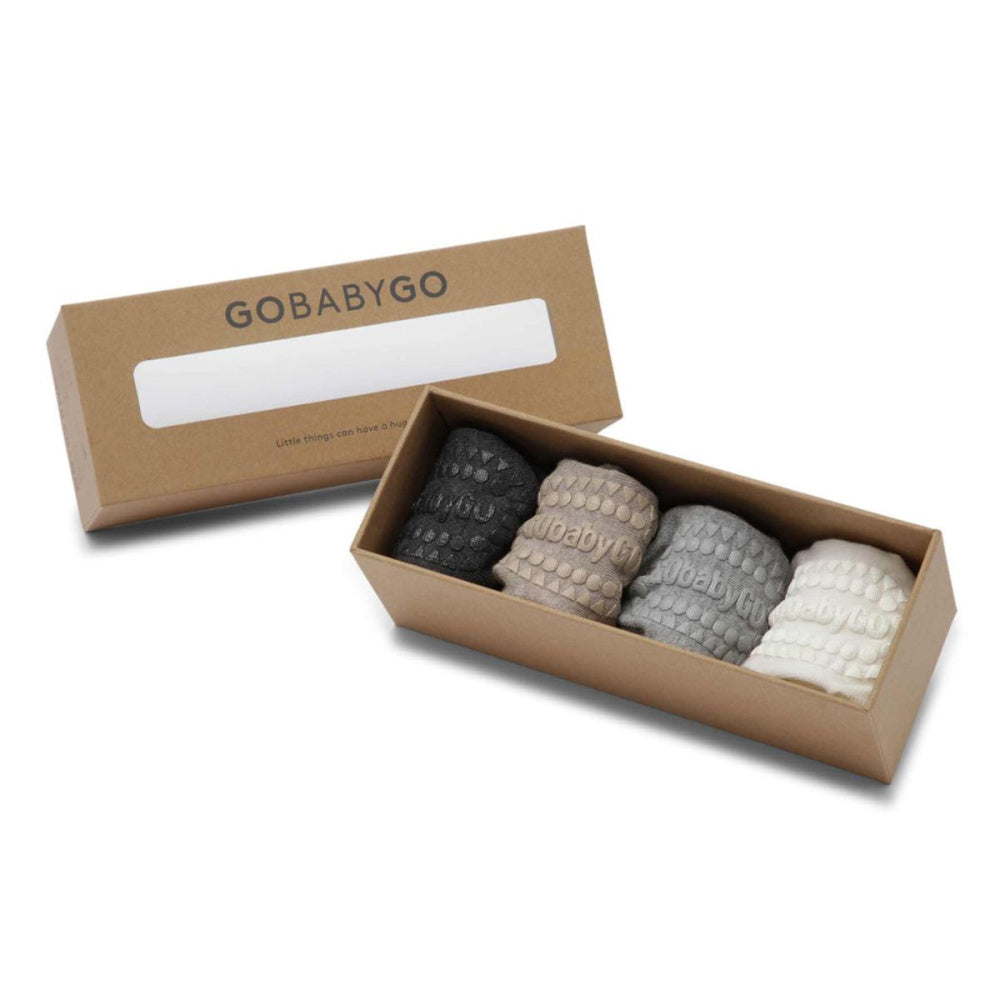 GoBabyGo - Sokker 4 pk Combo box Bambus Sand/ Off-White/ Grey