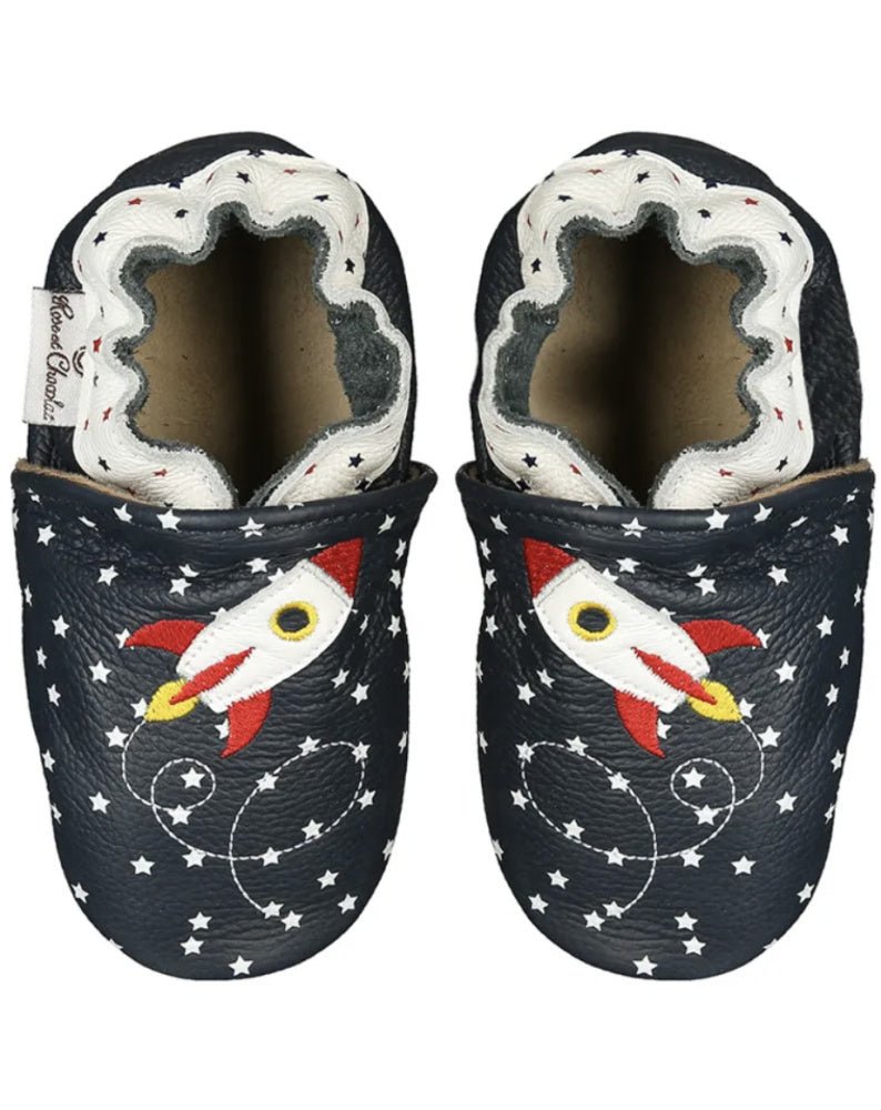 Rose et Chocolat - Tøfler i Skinn Rocket Star Navy - Guttelus