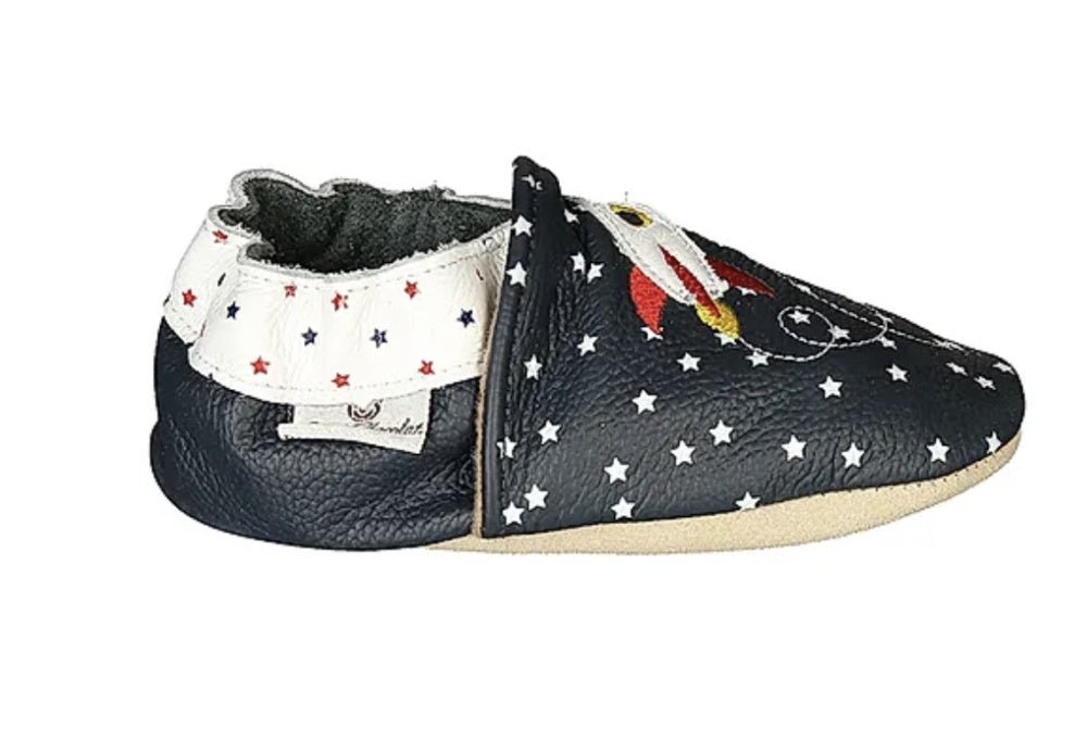 Rose et Chocolat - Tøfler i Skinn Rocket Star Navy - Guttelus