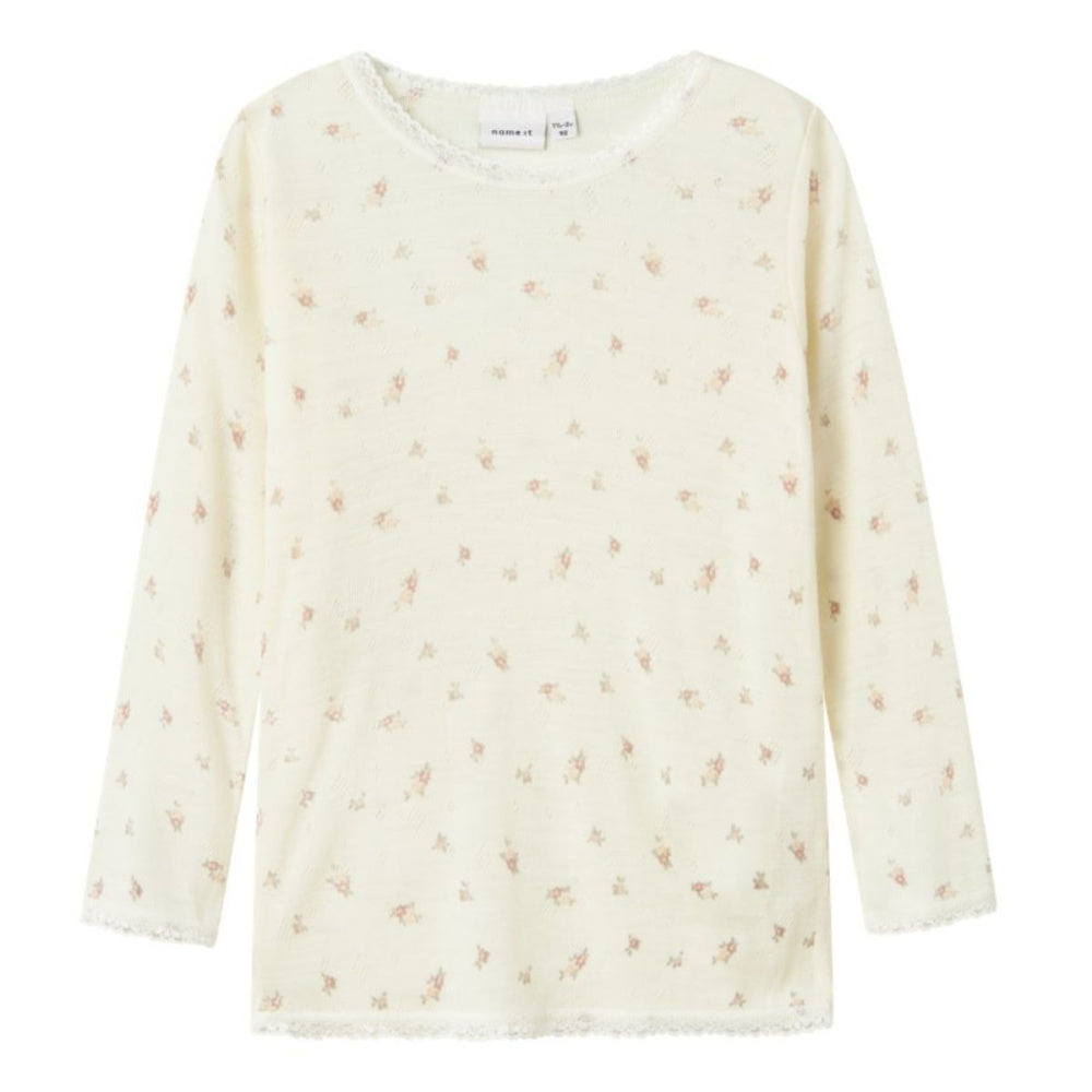 Name It - Trøye Ull Wang Small Flowers Snow White