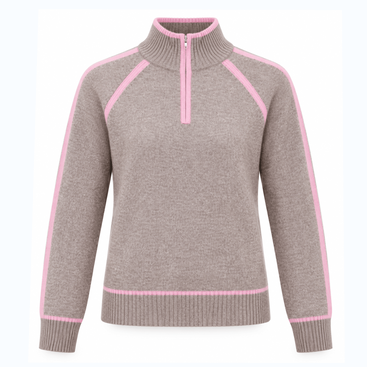 Vilje & Ve - Genser Esther Half Zip Warm Taupe - Guttelus