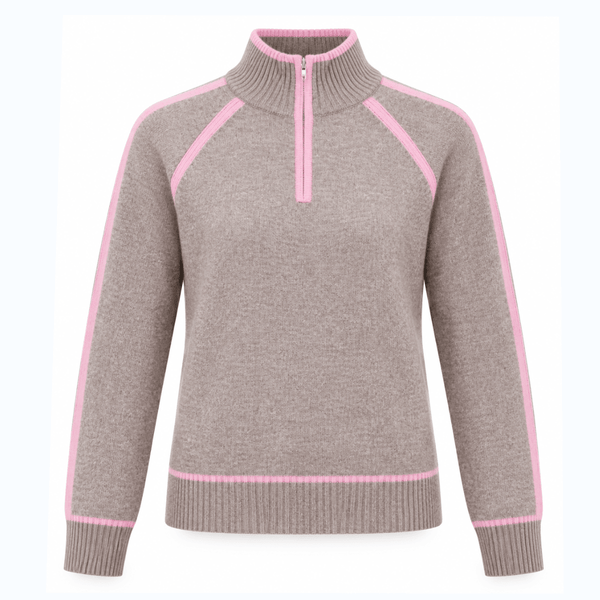 Vilje & Ve - Genser Esther Half Zip Warm Taupe - Guttelus