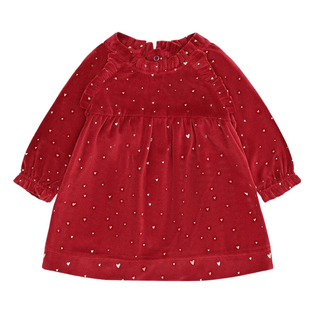 Hust and Claire - Julekjole Baby Velour Kis Gold Teaberry