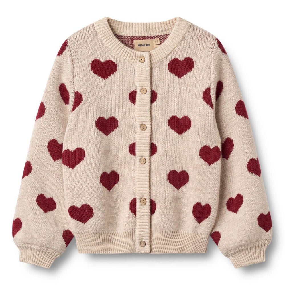 Wheat - Cardigan Jacquard Knit Hearts Offwhite Melange - Guttelus.no