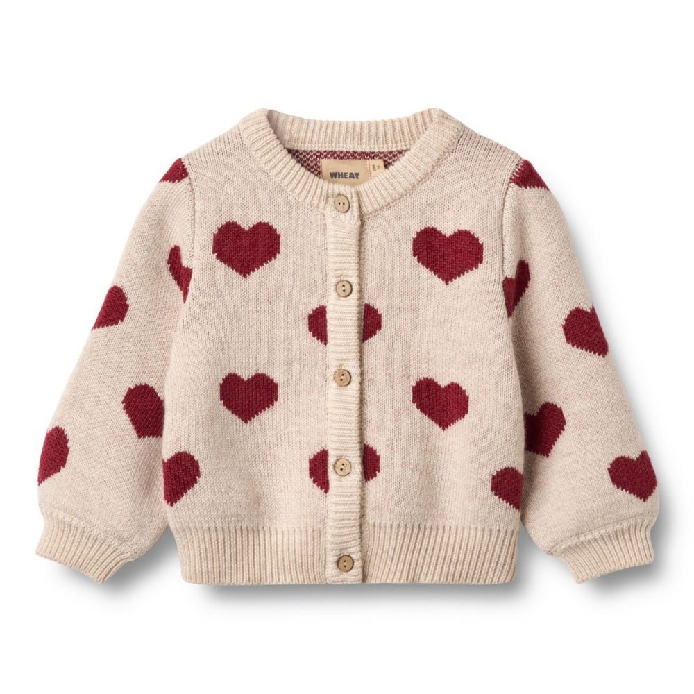 Wheat - Cardigan Mini Jacquard Knit Hearts Offwhite Melange - Guttelus.no