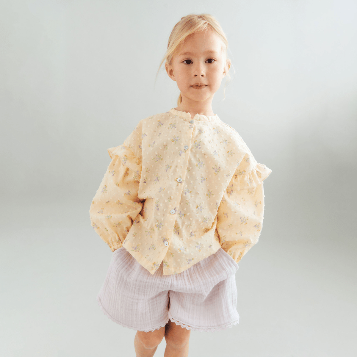 Wheat - Shorts Lace Eileen Purple Light Flowers - Guttelus.no