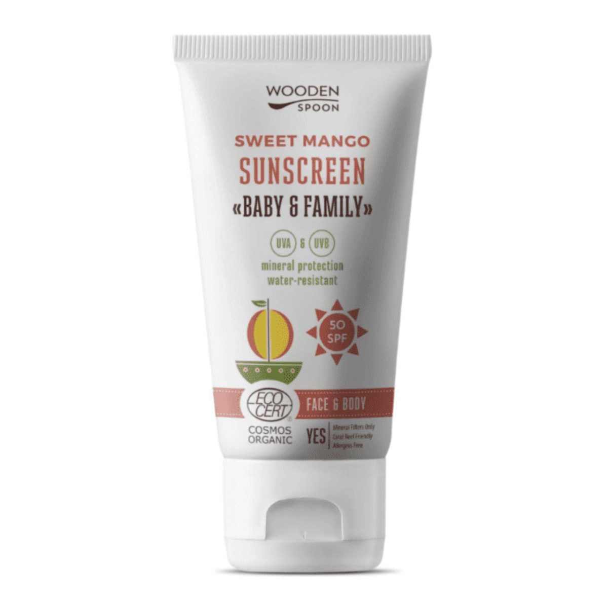 Wooden Spoon - Solkrem SPF50 150ml til Baby og Barn Sweet Mango - Guttelus.no