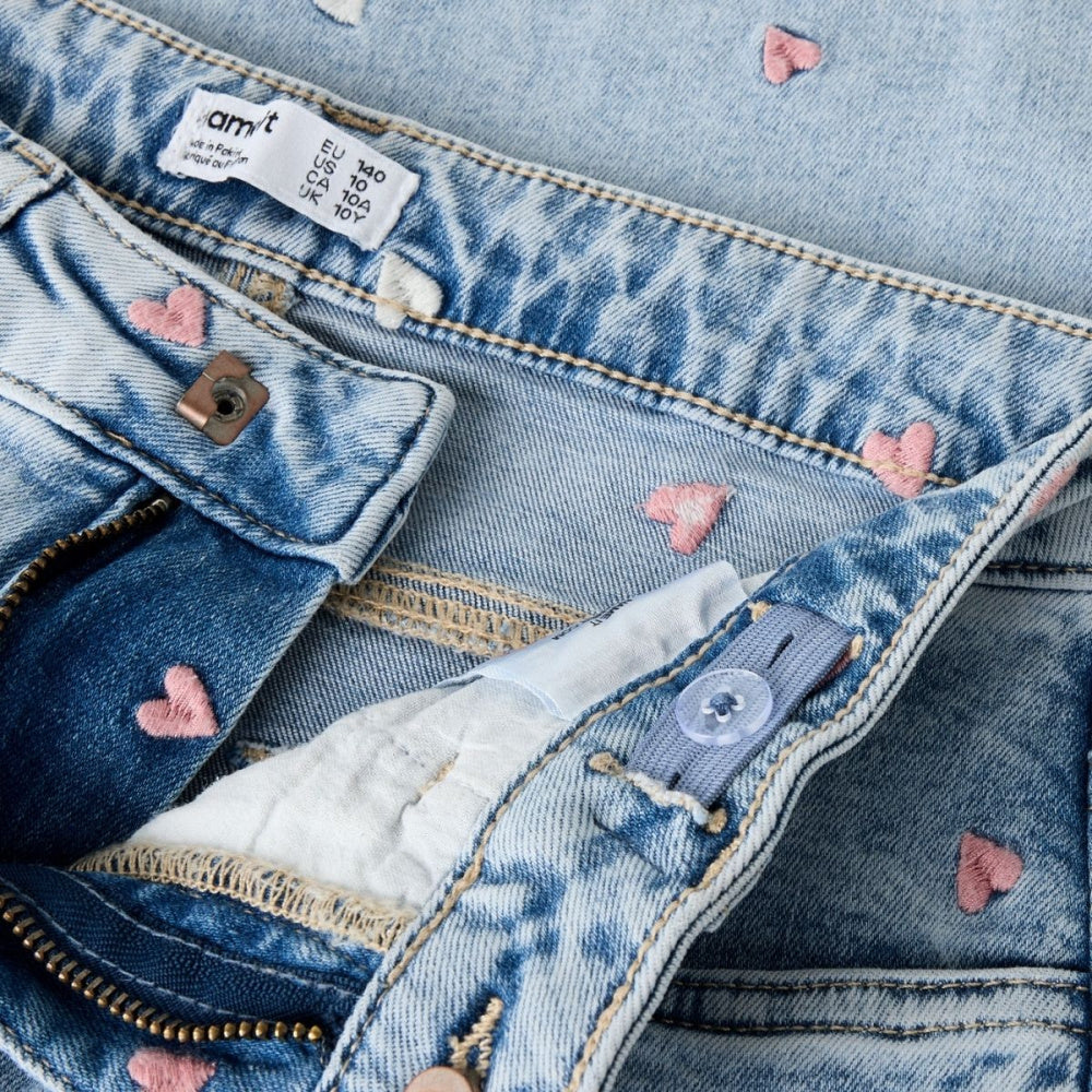 Name It - Jeans Rose Jr Light Blue Bleached Denim Heart Embroidery